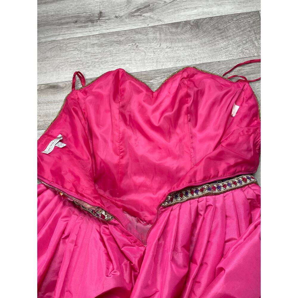 🔥80s Victor Costa Sequin Embroider Strapless Barbiecore Taffeta Pink Ball Gown - Picture 10 of 17
